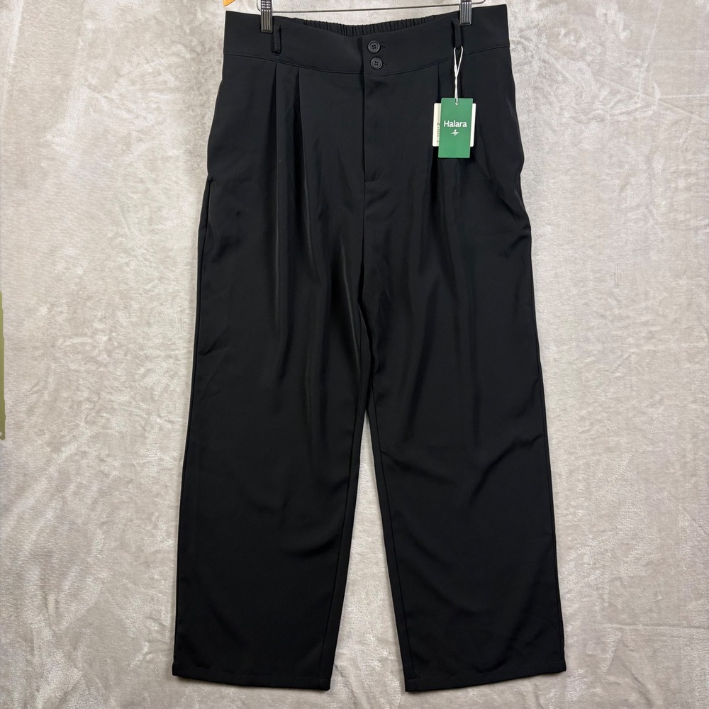 Halara Flex Pants Womens XL Black High Waisted Wide Leg Pleated Office Academia